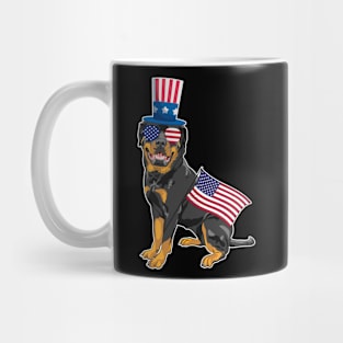 Rottweiler Uncle Sam Hat Sunglasses Usa Flag 4th Of July Mug